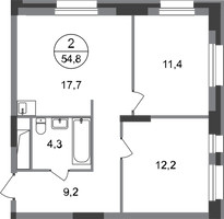 Планировка двухкомнатной(квартира) площадью 54.8 квадратных метров в “ЖК Первый Московский”