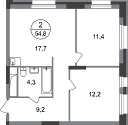 Планировка двухкомнатной(квартира) площадью 54.8 квадратных метров в ЖК “ЖК Первый Московский”