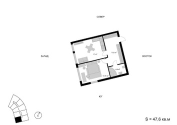 Планировка двухкомнатной(квартира) площадью 47.6 квадратных метров в ЖК “ЖК Мытищи Сити”
