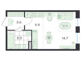 Планировка студии(квартира) площадью 29.9 квадратных метров в “ЖК Джи Три Театральный”