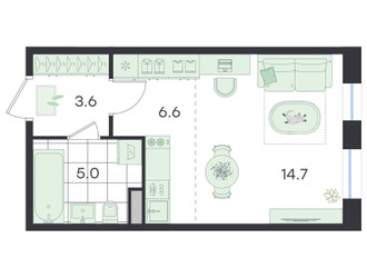 Планировка студии(квартира) площадью 29.9 квадратных метров в ЖК “ЖК Джи Три Театральный”