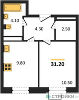 Планировка однокомнатной(квартира) площадью 31.2 квадратных метров в “ЖК ЭкоБунино (Южное Бунино)”