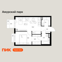 Планировка однокомнатной(квартира) площадью 38.2 квадратных метров в “ЖК Амурский парк”