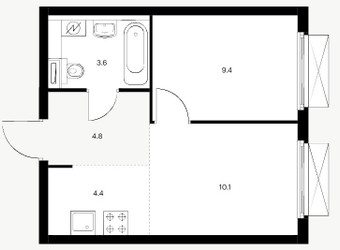 Планировка однокомнатной(квартира) площадью 31.8 квадратных метров в ЖК “ЖК Кольская 8”
