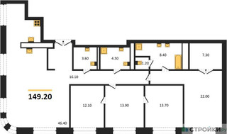Планировка 4+ комнатной(квартира) площадью 149.2 квадратных метров в “ЖК Большая Татарская 35”