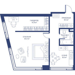 Планировка однокомнатной(квартира) площадью 53.8 квадратных метров в ЖК “ЖК Свет”