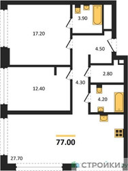 Планировка двухкомнатной(квартира) площадью 77 квадратных метров в ЖК “ЖК СТОУН Грэйн”