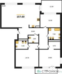 Планировка трехкомнатной(квартира) площадью 157.6 квадратных метров в ЖК “ЖК Vnukovo Country Club (Внуково Кантри Клаб)”