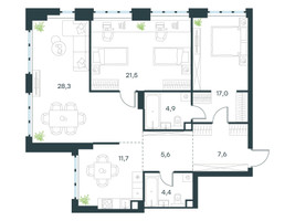 Планировка трехкомнатной(квартира) площадью 101 квадратных метров в “ЖК Левел Южнопортовая”