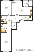 Планировка двухкомнатной(квартира) площадью 77.7 квадратных метров в “ЖК Sky Garden (Скай Гарден)”