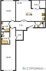 Планировка двухкомнатной(квартира) площадью 77.7 квадратных метров в ЖК “ЖК Sky Garden (Скай Гарден)”