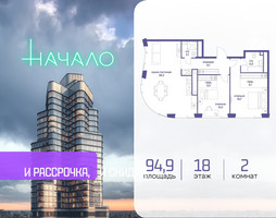 Планировка двухкомнатной(квартира) площадью 94.9 квадратных метров в “ЖК Начало”