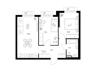 Планировка двухкомнатной(квартира) площадью 53.6 квадратных метров в ЖК “ЖК Середневский лес”