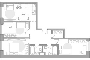 Планировка трехкомнатной(квартира) площадью 86.1 квадратных метров в “ЖК MYPRIORITY Basmanny (Май Приорити Басманный)”