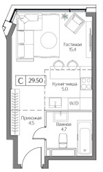Планировка студии(квартира) площадью 29 квадратных метров в ЖК “ЖК Dream Riva (Дрим Рива)”