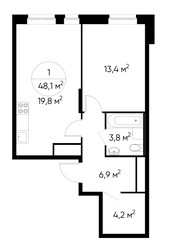 Планировка однокомнатной(квартира) площадью 48.1 квадратных метров в ЖК “ЖК Первый Московский”