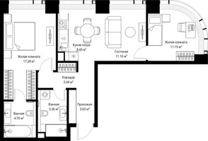 Планировка двухкомнатной(квартира) площадью 66.73 квадратных метров в “ЖК Веер”