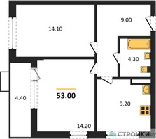 Планировка двухкомнатной(квартира) площадью 53 квадратных метров в “ЖК Дзен-кварталы”