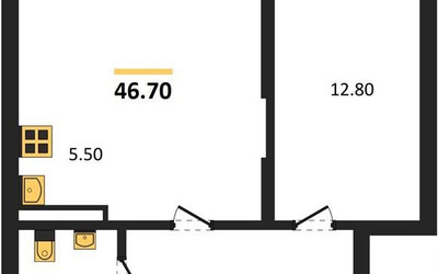 Планировка однокомнатной(квартира) площадью 46.7 квадратных метров в ЖК “ЖК Видный берег 2”
