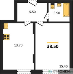 Планировка однокомнатной(квартира) площадью 38.5 квадратных метров в ЖК “ЖК Переделкино Ближнее”