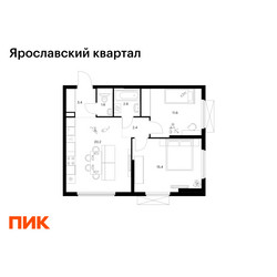 Планировка двухкомнатной(квартира) площадью 57.5 квадратных метров в ЖК “Ярославский квартал”