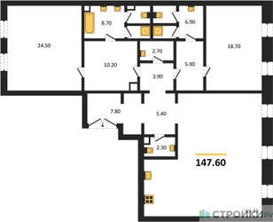 Планировка двухкомнатной(квартира) площадью 147.6 квадратных метров в ЖК “ЖК Nicole (Николь)”