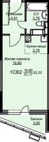 Планировка студии(квартира) площадью 32.7 квадратных метров в “ЖК Соболевка”