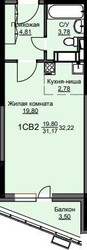 Планировка студии(квартира) площадью 32.7 квадратных метров в ЖК “ЖК Соболевка”