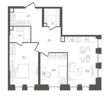 Планировка двухкомнатной(квартира) площадью 67.5 квадратных метров в “ЖК Pave (Пэйв)”
