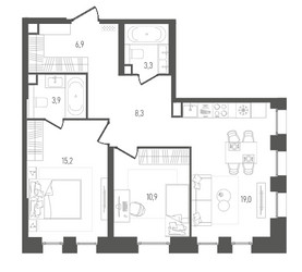 Планировка двухкомнатной(квартира) площадью 67.5 квадратных метров в ЖК “ЖК Pave (Пэйв)”