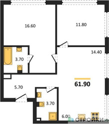 Планировка двухкомнатной(квартира) площадью 61.9 квадратных метров в ЖК “ЖК НАЗАРÉ (Мангазея в Богородском)”