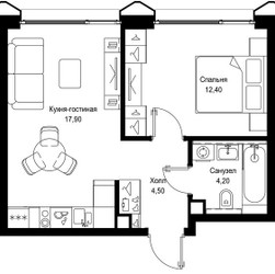 Планировка однокомнатной(квартира) площадью 39 квадратных метров в ЖК “Мультиквартал СИТИДЗЕН”