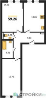 Планировка двухкомнатной(квартира) площадью 59.26 квадратных метров в “ЖК Остафьево”