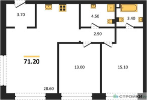 Планировка двухкомнатной(квартира) площадью 71.8 квадратных метров в “ЖК Wave (Вейв)”