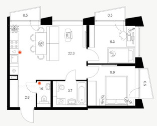 Планировка двухкомнатной(квартира) площадью 51.1 квадратных метров в ЖК “ЖК Бусиновский парк”