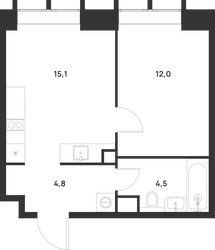 Планировка однокомнатной(квартира) площадью 36.4 квадратных метров в ЖК “ЖК Войс”