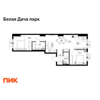 Планировка двухкомнатной(квартира) площадью 65.5 квадратных метров в “ЖК Белая Дача парк”