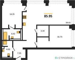 Планировка двухкомнатной(квартира) площадью 84.6 квадратных метров в “ЖК Forum (Форум)”