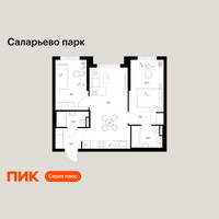 Планировка двухкомнатной(квартира) площадью 53 квадратных метров в “ЖК Саларьево парк”