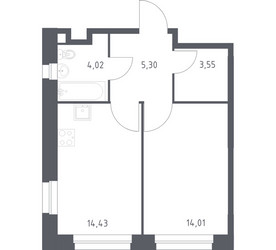 Планировка однокомнатной(квартира) площадью 41.31 квадратных метров в ЖК “ЖК ЭкоБунино (Южное Бунино)”