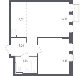 Планировка однокомнатной(квартира) площадью 43.85 квадратных метров в ЖК “ЖК Рублевский Квартал”