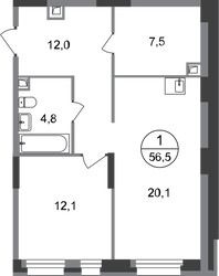 Планировка однокомнатной(квартира) площадью 56.5 квадратных метров в ЖК “ЖК Первый Московский”
