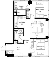 Планировка двухкомнатной(квартира) площадью 61.64 квадратных метров в “ЖК Сити Бэй”