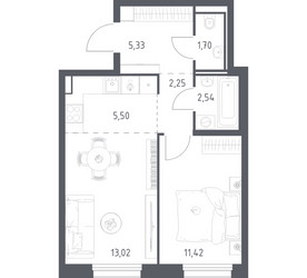 Планировка однокомнатной(квартира) площадью 41.76 квадратных метров в ЖК “ЖК Квартал Строгино”