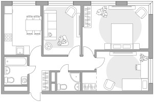 Планировка трехкомнатной(квартира) площадью 67.86 квадратных метров в “ЖК Императорские Мытищи”