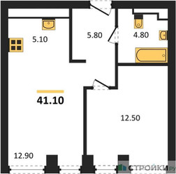 Планировка однокомнатной(квартира) площадью 41.1 квадратных метров в ЖК “ЖК INJOY (Инджой)”