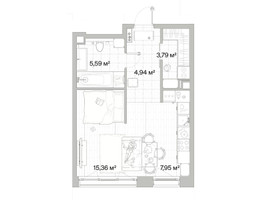 Планировка однокомнатной(квартира) площадью 37.63 квадратных метров в “Архитектурный проект Мыс”