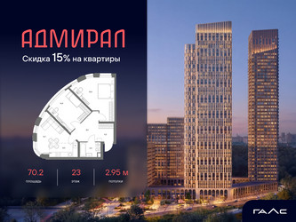 Планировка трехкомнатной(квартира) площадью 70.2 квадратных метров в ЖК “ЖК Адмирал”