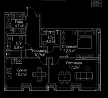 Планировка двухкомнатной(квартира) площадью 70.3 квадратных метров в “ЖК СЕЗАР БУДУЩЕЕ”
