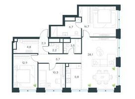 Планировка 4+ комнатной(квартира) площадью 99 квадратных метров в “ЖК Левел Звенигородская”